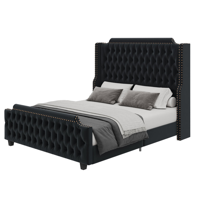 Black velvet best sale wingback bed